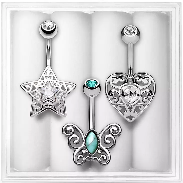 Napakoru set 3 kpl Silver - Lävistyskorut - V06C - 1