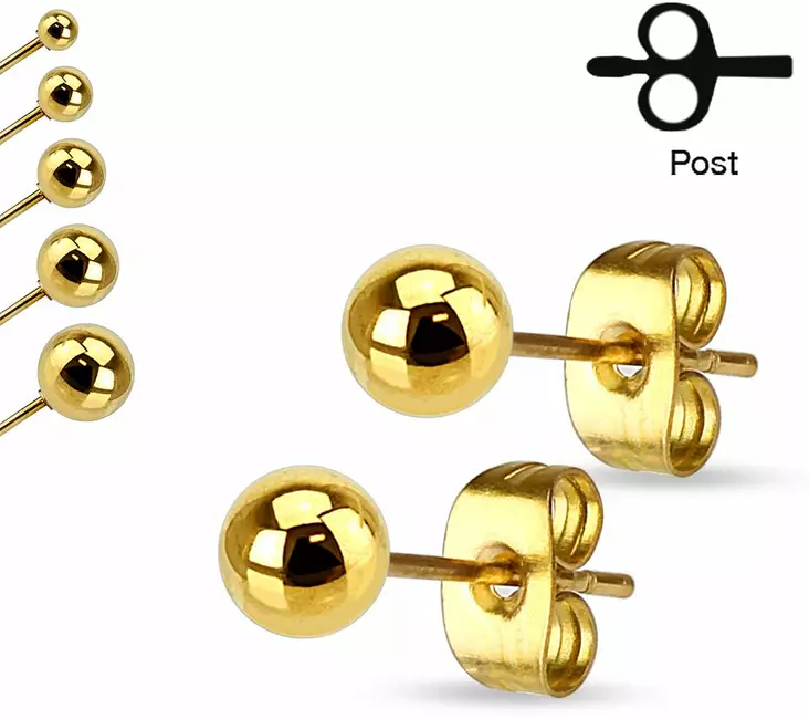 Pallokorvis kullattu ter=C3=A4s - Teräksiset korvakorut - HEB2GD - 1