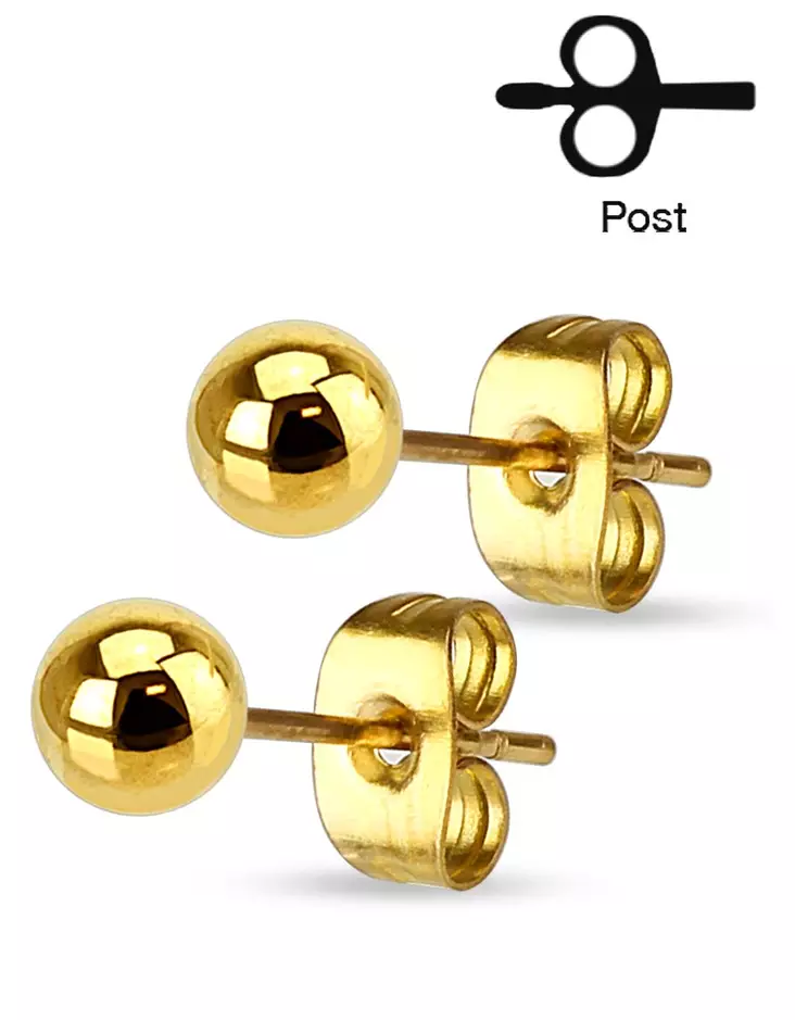 Pallokorvis 3 mm kullattu teräs - Teräksiset korvakorut - HEB3GD - 1