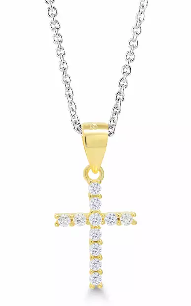 Kullattu risti zirkoneilla ketjussa P-0345ZG - Rippiristit kullattu hopea - P-0345ZG - 1