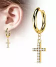 Korvakoru ristillä zirkoneilla 1kpl - Teräksiset korvakorut - H4108G - 1