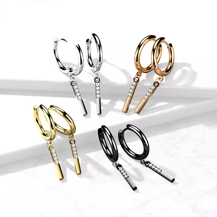 Korvarengas suorakaide zirkoneilla 15mm - Teräksiset korvakorut - H4110-G - 1