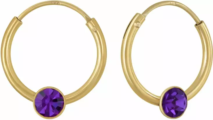 Kullatut korvarenkaat, ametisti - Hopeiset korvakorut - Y2656AMG - 1