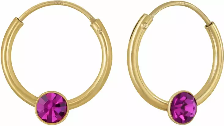 Kullatut korvakorut fuksian v=C3=A4risill=C3=A4 kristalleilla - Hopeiset korvakorut - Y2656FG - 1