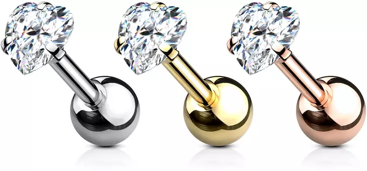 Labret/helix koru sydämen muotoisella zirkonilla - Lävistyskorut - HW04-3R - 1