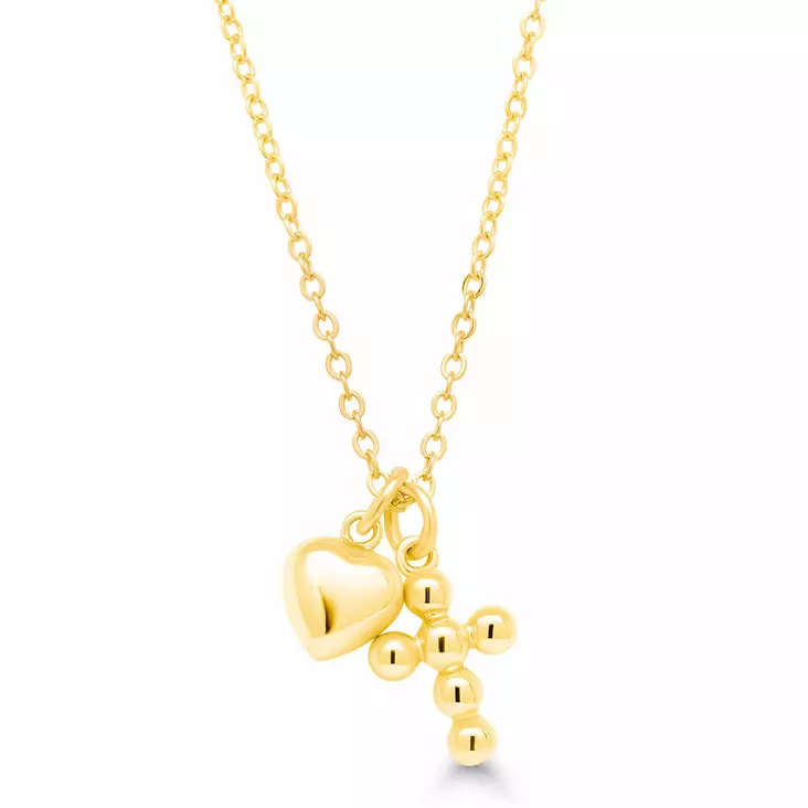 Kullattu ristiriipus sydämellä - Hopeiset kaulakorut - N4759G - 1