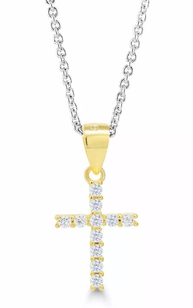 Kullattu risti zirkoneilla ketjussa P-0345ZG - Rippiristit kullattu hopea - P-0345ZG - 1