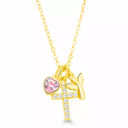 Hopeinen ristiriipus enkelillä ja sydämellä - Hopeiset kaulakorut - N4943ZGPI - 1