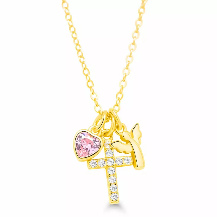 Hopeinen ristiriipus enkelillä ja sydämellä - Hopeiset kaulakorut - N4943ZGPI - 1