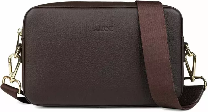 Aarni iso olkalaukku, tumman ruskea kullan v=C3=A4risill=C3=A4 yksityi=
skohdilla - Korttikotelot ja rasiat - OLKA-ISO-TRUS-K - 1