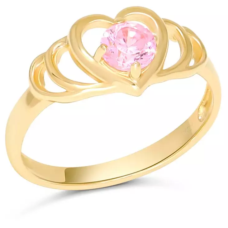 Kutainen kastesormus pinkill=C3=A4 zirkonilla BR-1292pink - Kastesormukset - BR-1292pink - 1