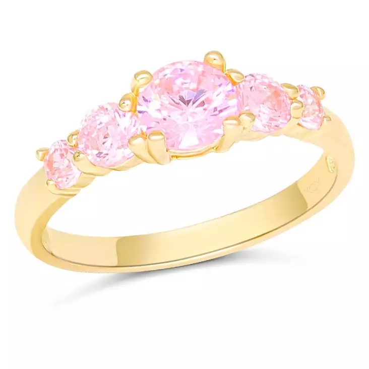 Kultainen kastesormus pinkeill=C3=A4 zirkoneilla BR-1291pink - Kastesormukset - BR-1291pink - 1