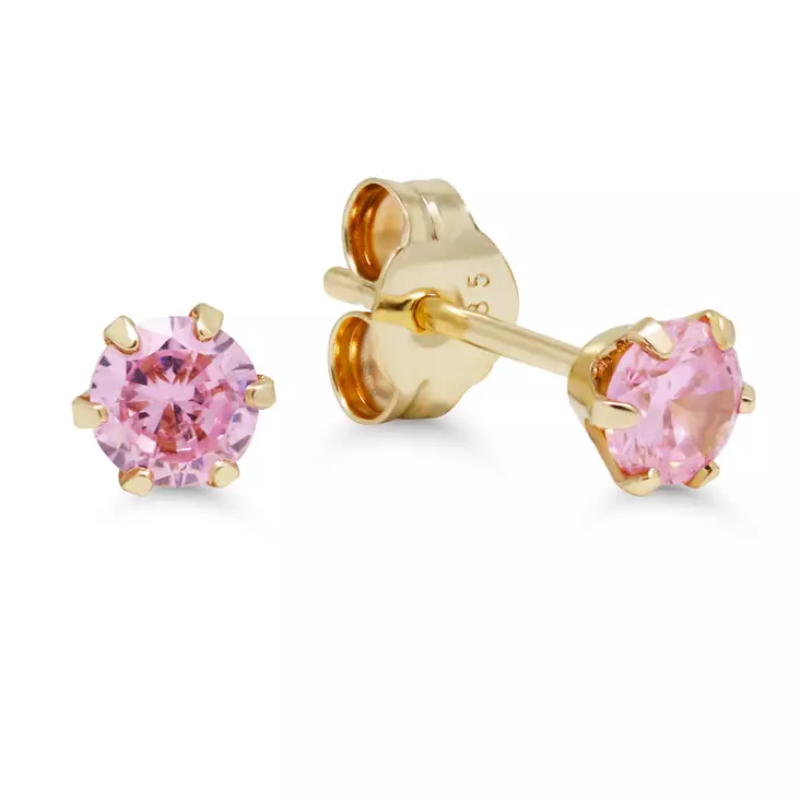 Kultaiset korvakorut pinkin v=C3=A4risill=C3=A4 zirkoneilla. - Kultaiset korvakorut - 6-1011PINK - 1