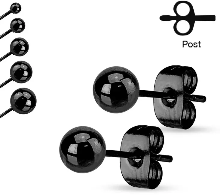 Pallokorvis musta ter=C3=A4s - Teräksiset korvakorut - HEB2K - 1