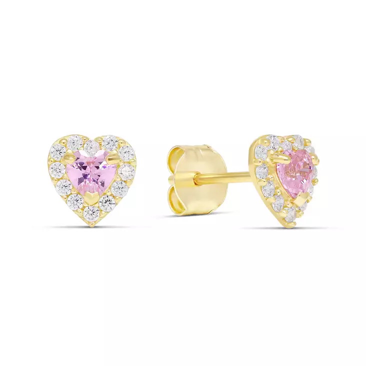 Kultakorvakorut sydän zirkoneilla - Ystävänpäivä - K-E57905Zpink - 1