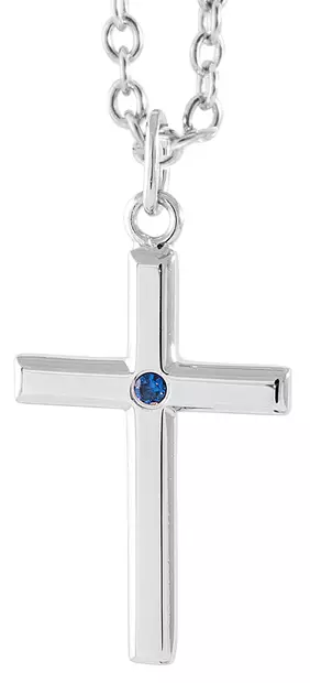 Hopeinen risti sinisellä zirkonilla ankkuriketjussa. - Rippiristi hopea - C10052BP - 1