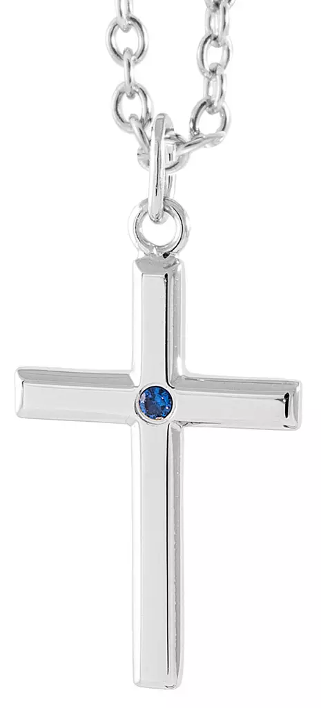 Hopeinen risti sinisellä zirkonilla ankkuriketjussa. - Rippiristi hopea - C10052BP - 1