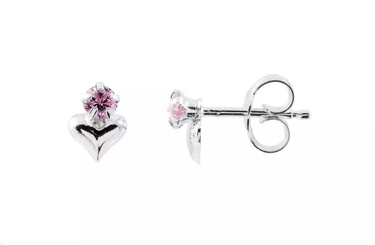 Sydän ja kivi pink korvakorut 4,5mm - Hopeiset korvakorut - H2153P - 1