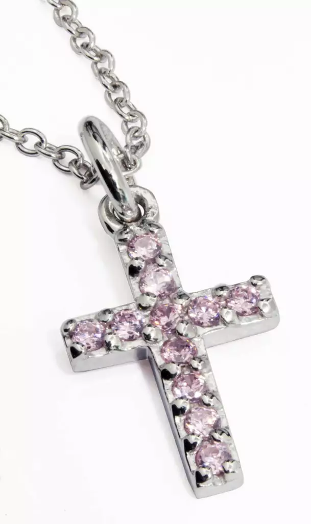 Essi hopearisti pinkeillä zirkoneilla - Rippiristi hopea - C10066P - 1