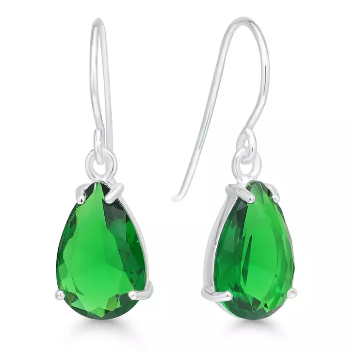 Koukkukorvis vihreä kyynel - Hopeiset korvakorut - WE-67741vihr - 1