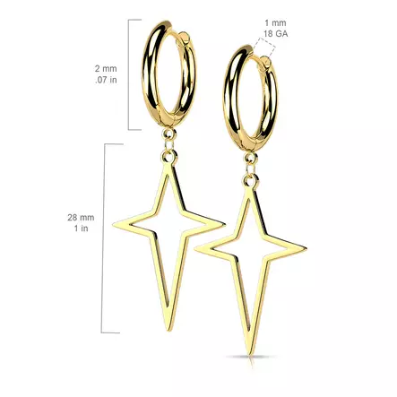H4155ST Korvarenkaat risti-tähti - Teräksiset korvakorut - H4155ST - 2