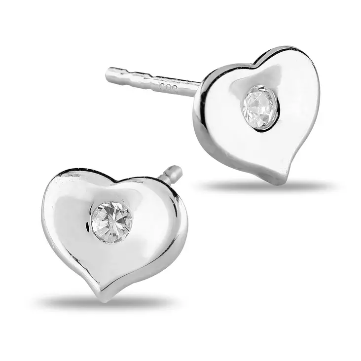 Valkokultaiset sydänkorvakorut zirkoneilla - Kultaiset korvakorut - K-E32885ZW - 1