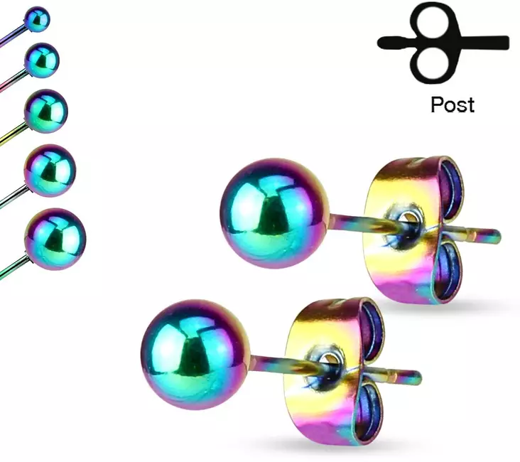 Pallokorvis 2 mm Rainbow ter=C3=A4s - Teräksiset korvakorut - HEB2W - 1