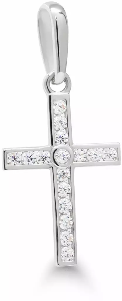 Valkokultainen risti 13mm zirkoneilla - Rippiristi kulta - 6-65441ZW - 1