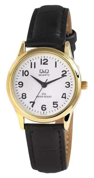 Q&Q Naisten rannekello kulta musta nahka C213J104 - Q&Q Naisten rannekellot - C213J104Y - 1