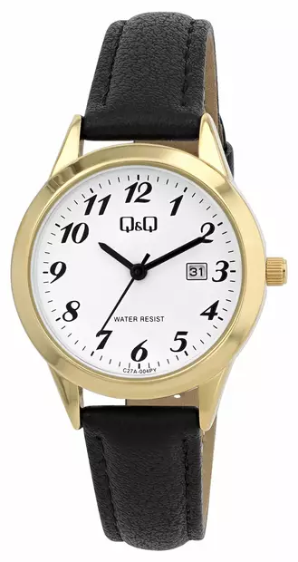 Q&Q N kullattu peruskello musta nahka - Peruskellot - C27A-004PY - 1