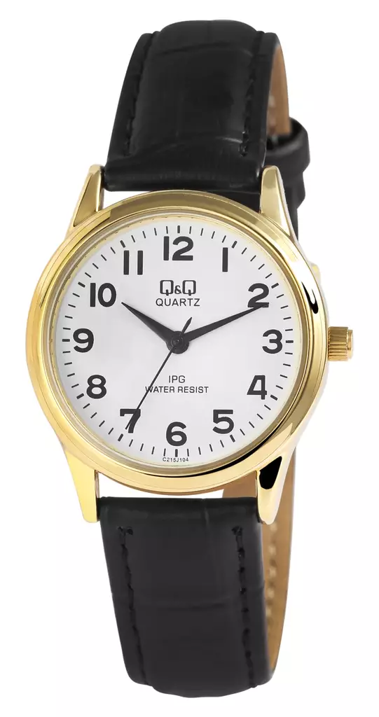 Q&Q Naisten rannekello kulta musta nahka C213J104 - Q&Q Naisten rannekellot - C213J104Y - 1