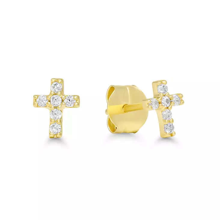 Kultaiset ristikorvakorut zirkoneilla - Kultaiset korvakorut - 6-E54796Z - 1
