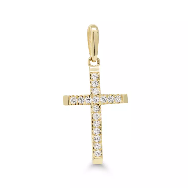 Keltakultainen Risti Zirkoneilla - Rippiristi kulta - 9K-65251Z - 1