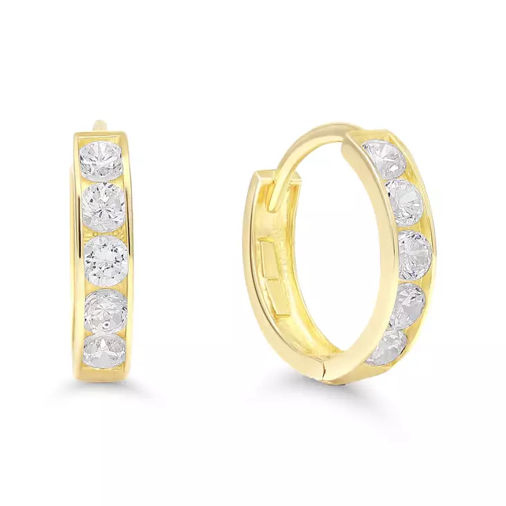 Keltakultakorvarenkaat zirkoneilla 9,2mm - Kultaiset korvakorut - K-E3745Z - 1