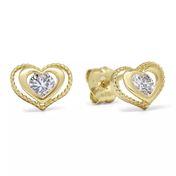Kultakorvakorut sydän zirkonilla 8 x 5,5 - Kultaiset korvakorut - K-E90470Z - 1