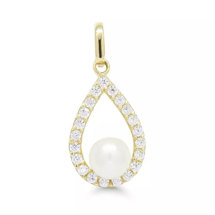 Kultainen helmiriipus zirkoneilla - Kultaiset riipukset - P0221Z - 1